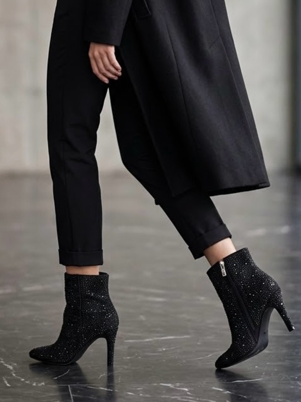 Sugar Vecna Black Rhinestone Embellished Stiletto Ankle Booties